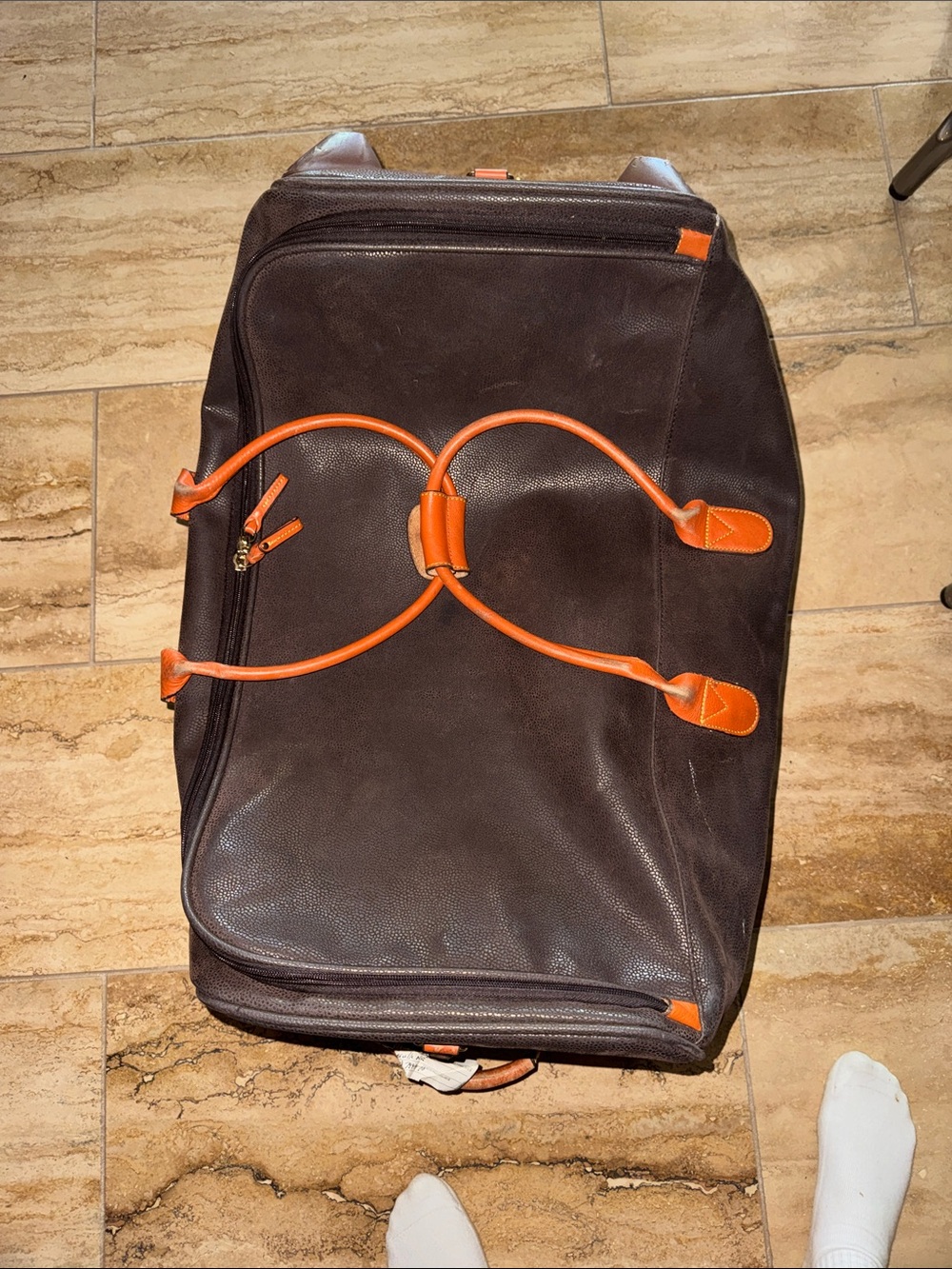 Bric's Dark Brown Leather Duffle with Orange Trim
